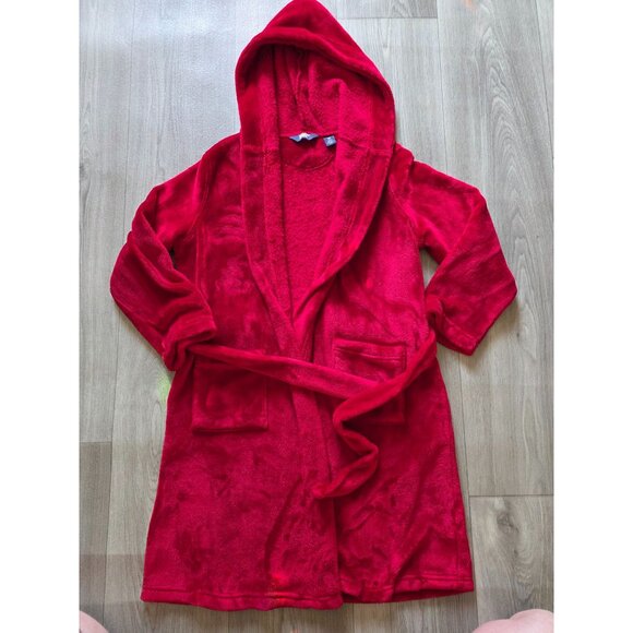 Lands End Girls Red Hooded Soft Plush Fleece Bathrobe Size 10 - Picture 3 of 8